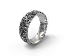 Anillo de banda ancha escultural del Renacimiento Barroco de plata 935, personalizable