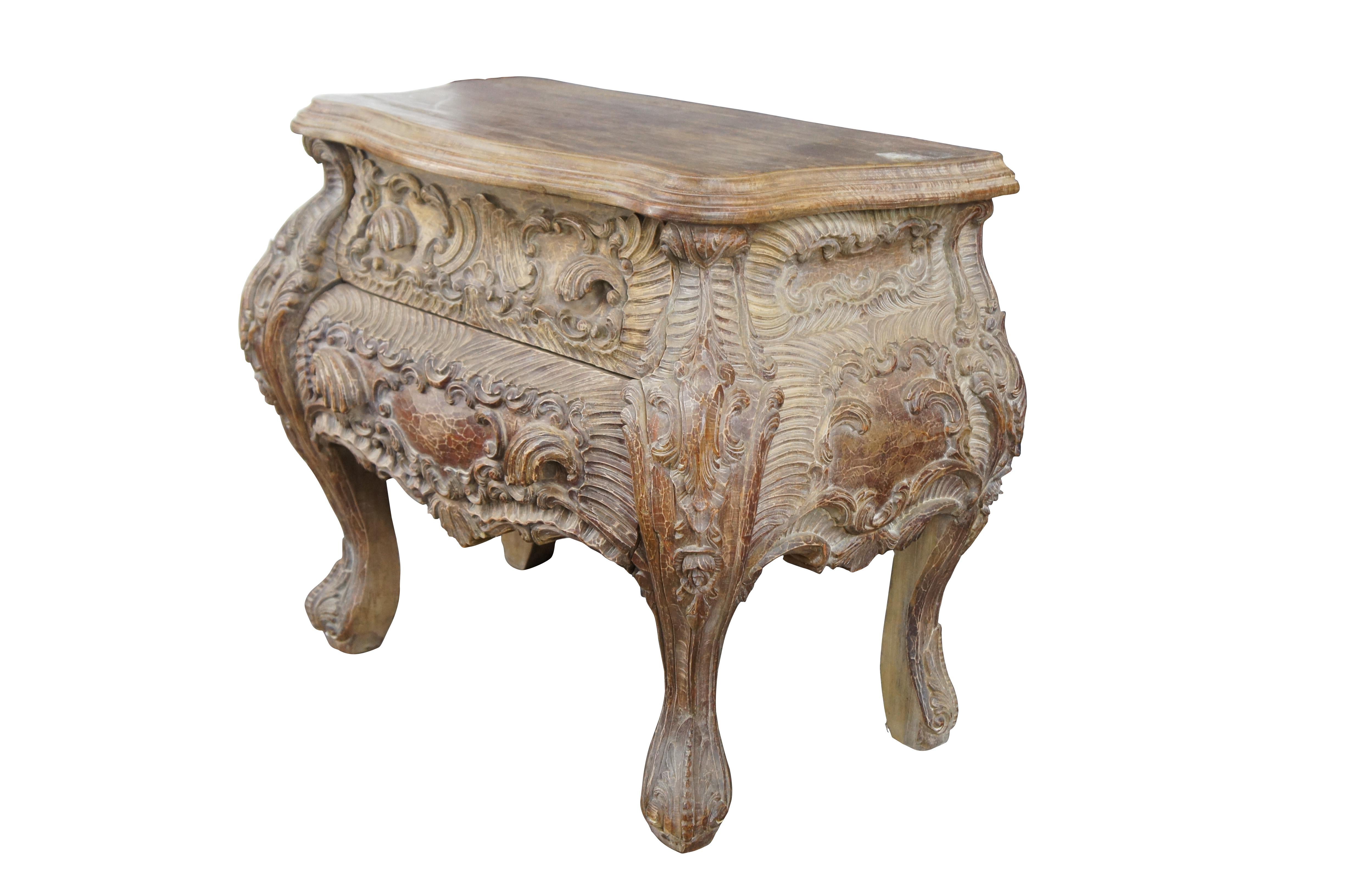 Baroque Revival Serpentine Carved Wood Rococo Nightstand Side Table Commode 32