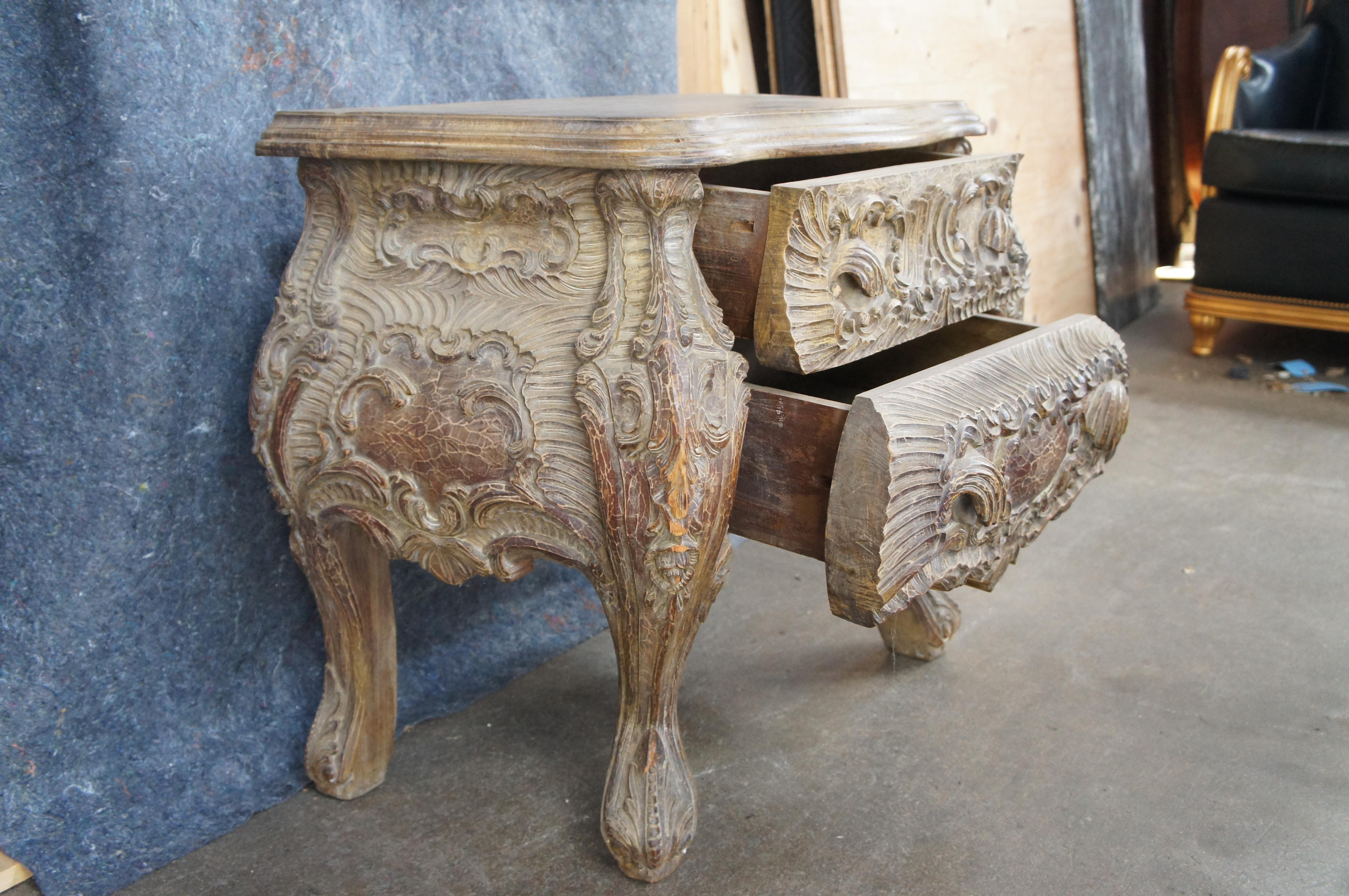 Hardwood Baroque Revival Serpentine Carved Wood Rococo Nightstand Side Table Commode 32