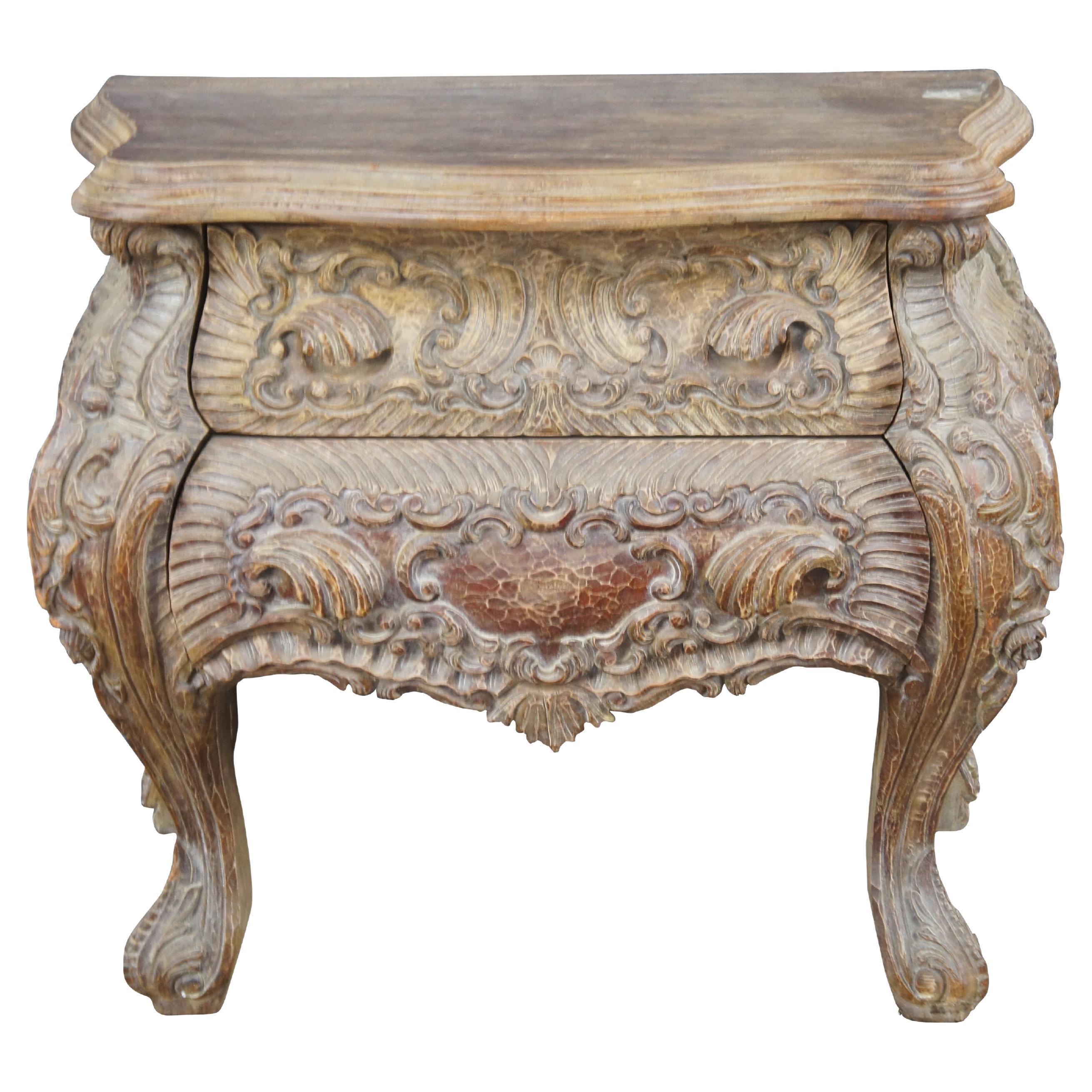 Baroque Revival Serpentine Carved Wood Rococo Nightstand Side Table Commode 32" For Sale