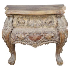 Used Baroque Revival Serpentine Carved Wood Rococo Nightstand Side Table Commode 32"