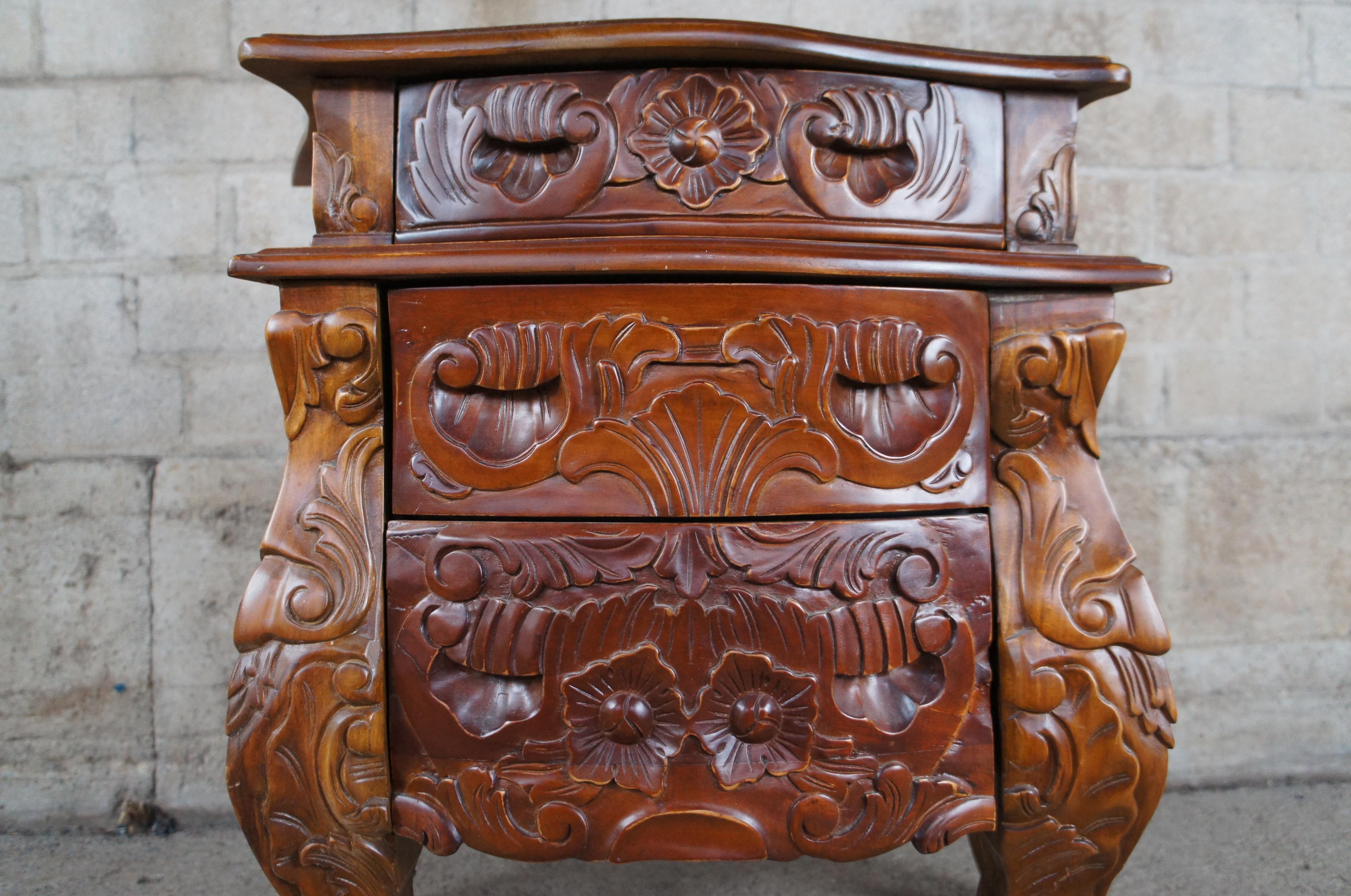Baroque Revival Serpentine Mahogany Carved Nightstand Side Accent Table Rococo 2