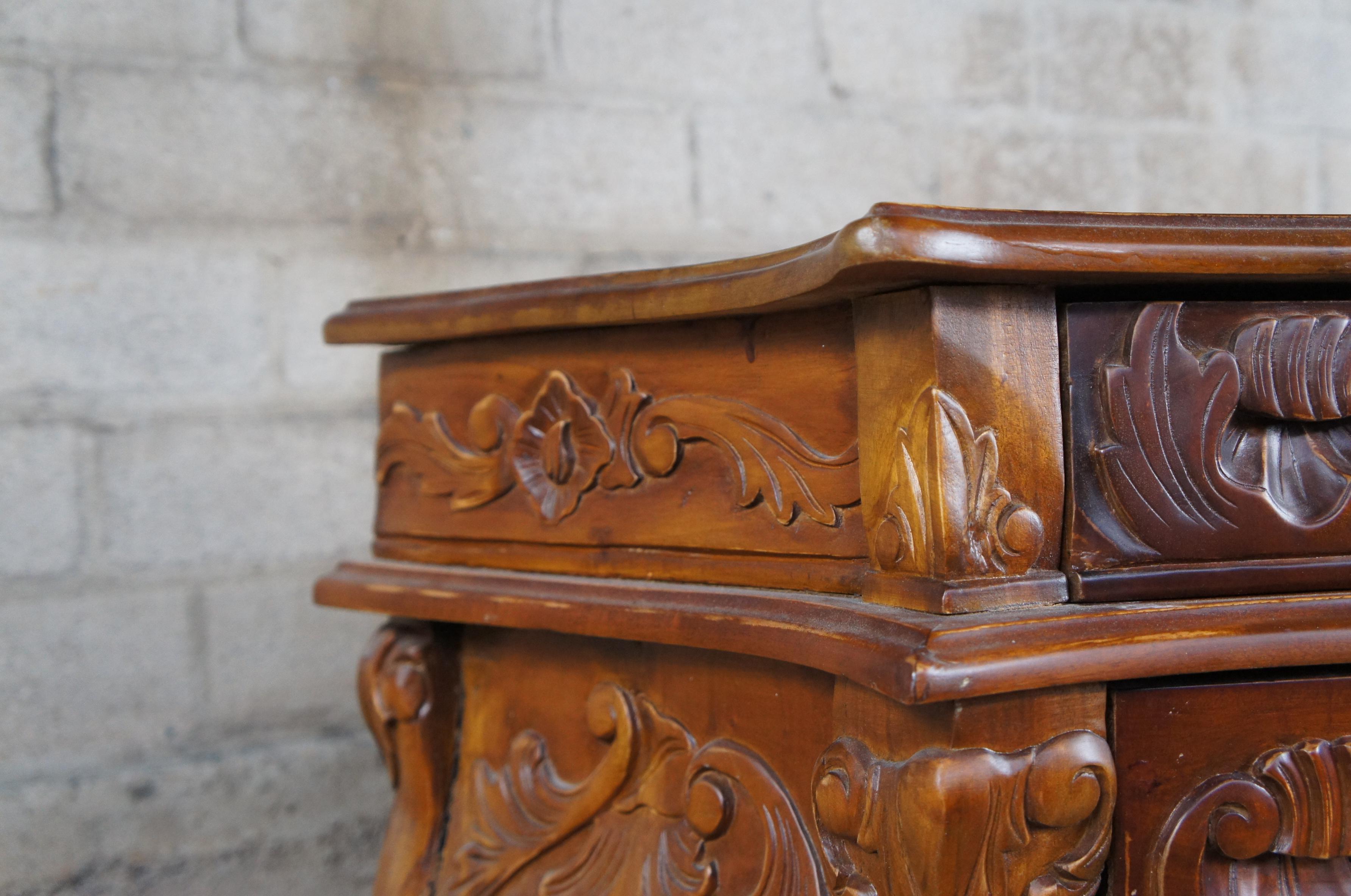 Baroque Revival Serpentine Mahogany Carved Nightstand Side Accent Table Rococo 3