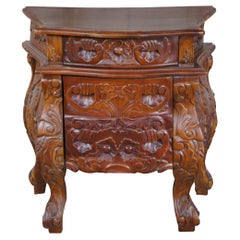 Baroque Revival Serpentine Mahogany Carved Nightstand Side Accent Table Rococo