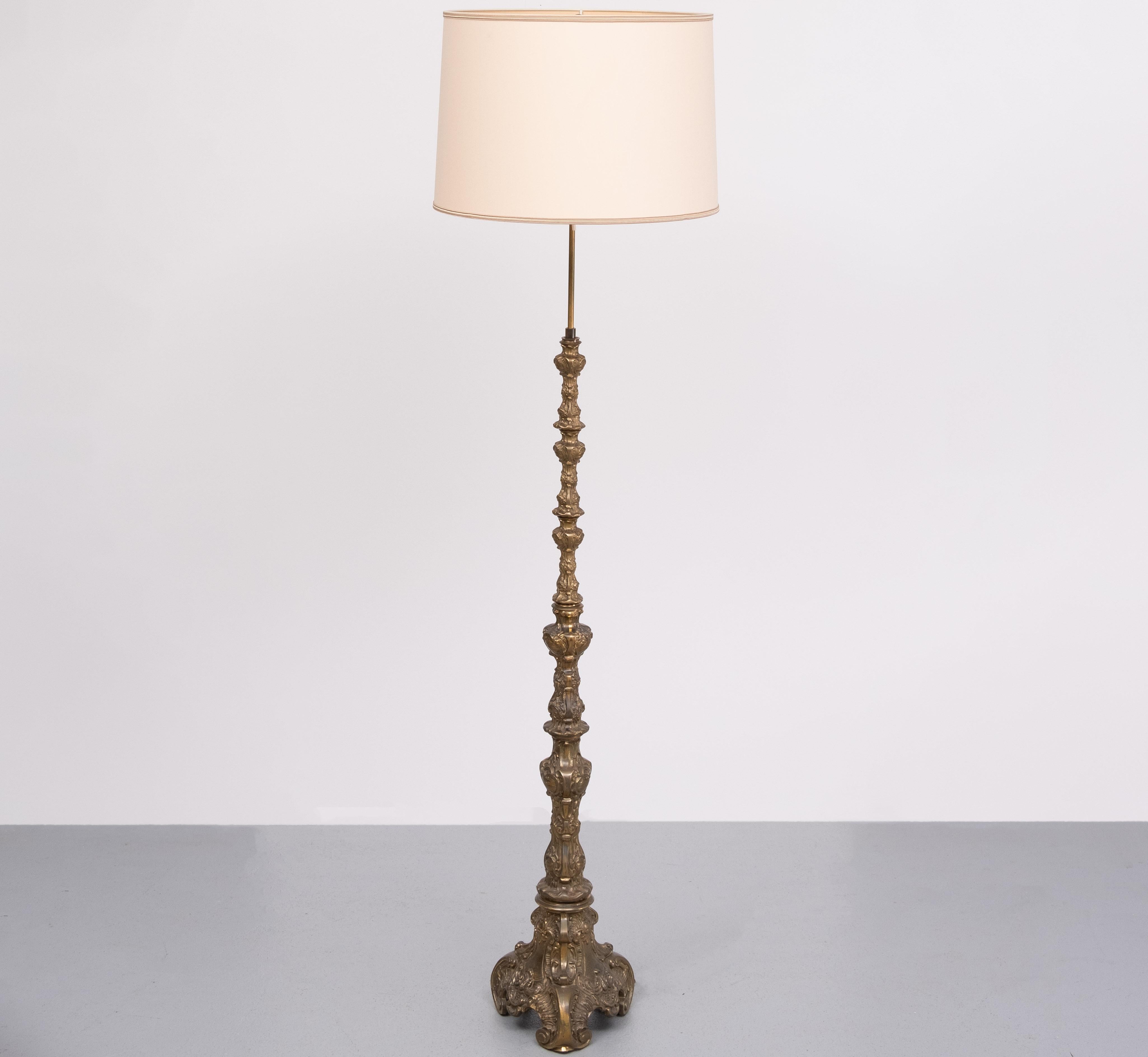 French Baroque Revival solid Brass floor lamp France 1950s   For Sale