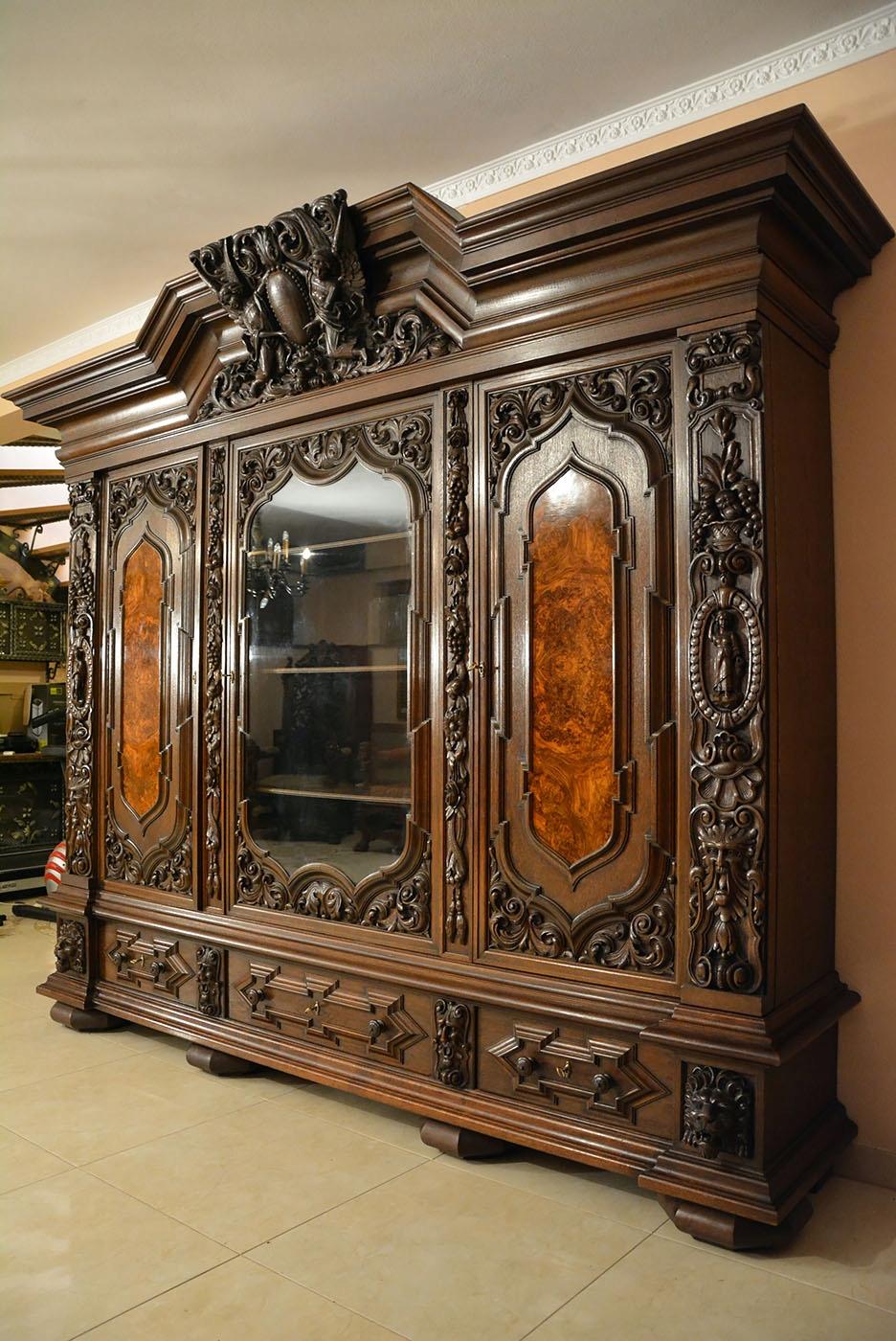 Baroque Revival Solid Oak Bookcase, circa 1900-1920 1