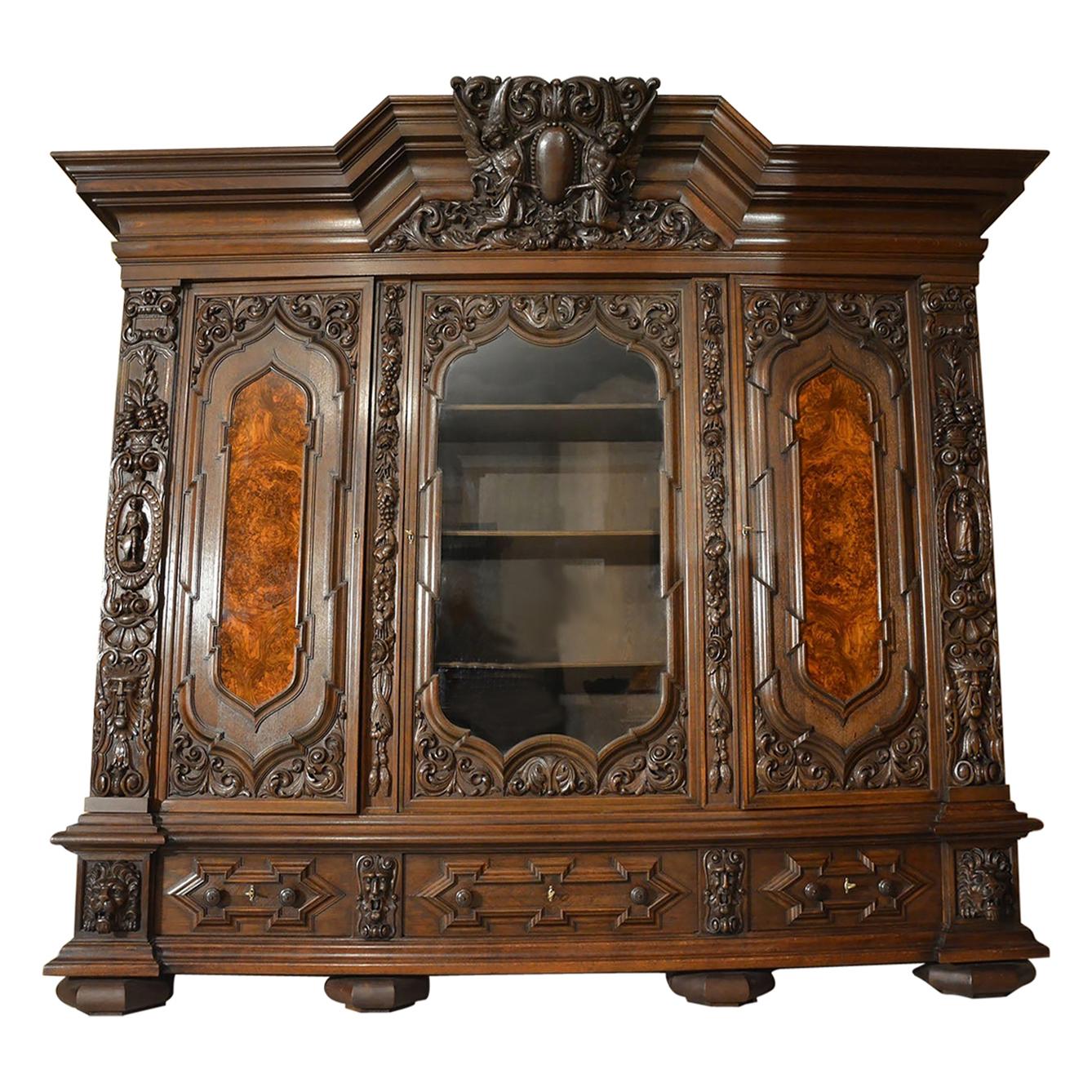Baroque Revival Solid Oak Bookcase, circa 1900-1920
