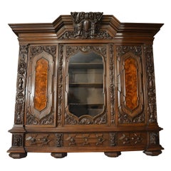 Antique Baroque Revival Solid Oak Bookcase, circa 1900-1920