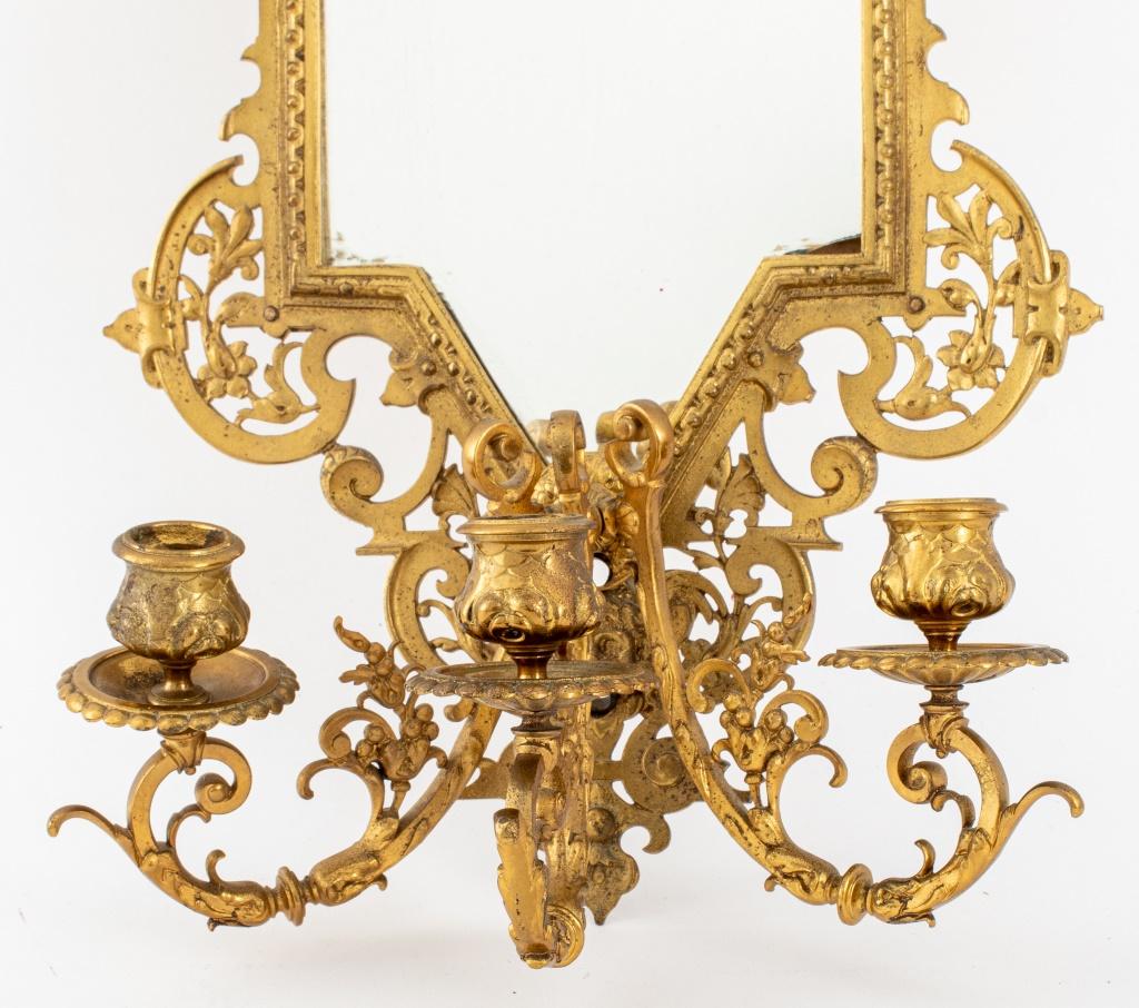 Italian Baroque Revival Style Brass Mirrored Wall Sconce For Sale