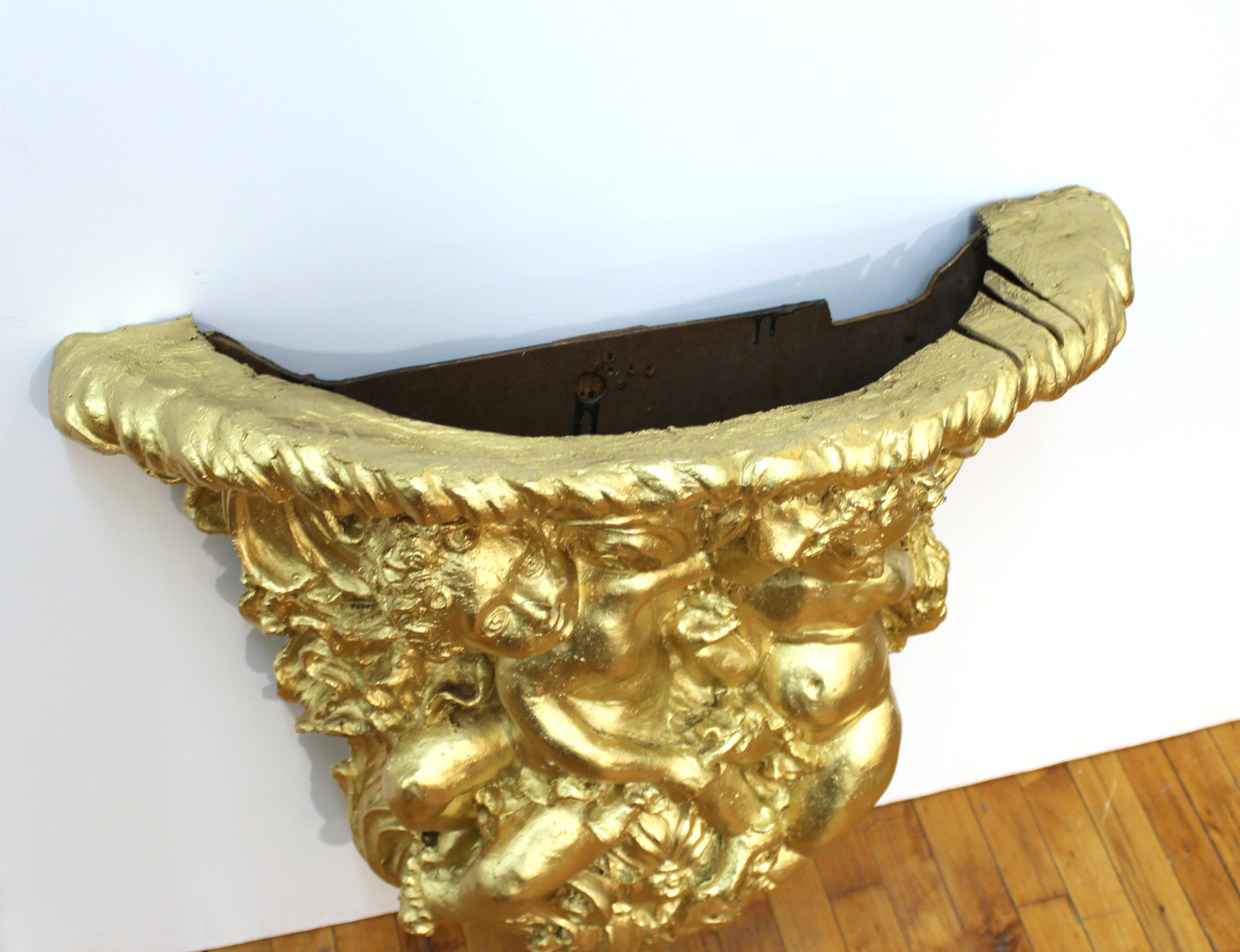 Resin Baroque Revival Style Gilt Wall Bracket with Putti For Sale