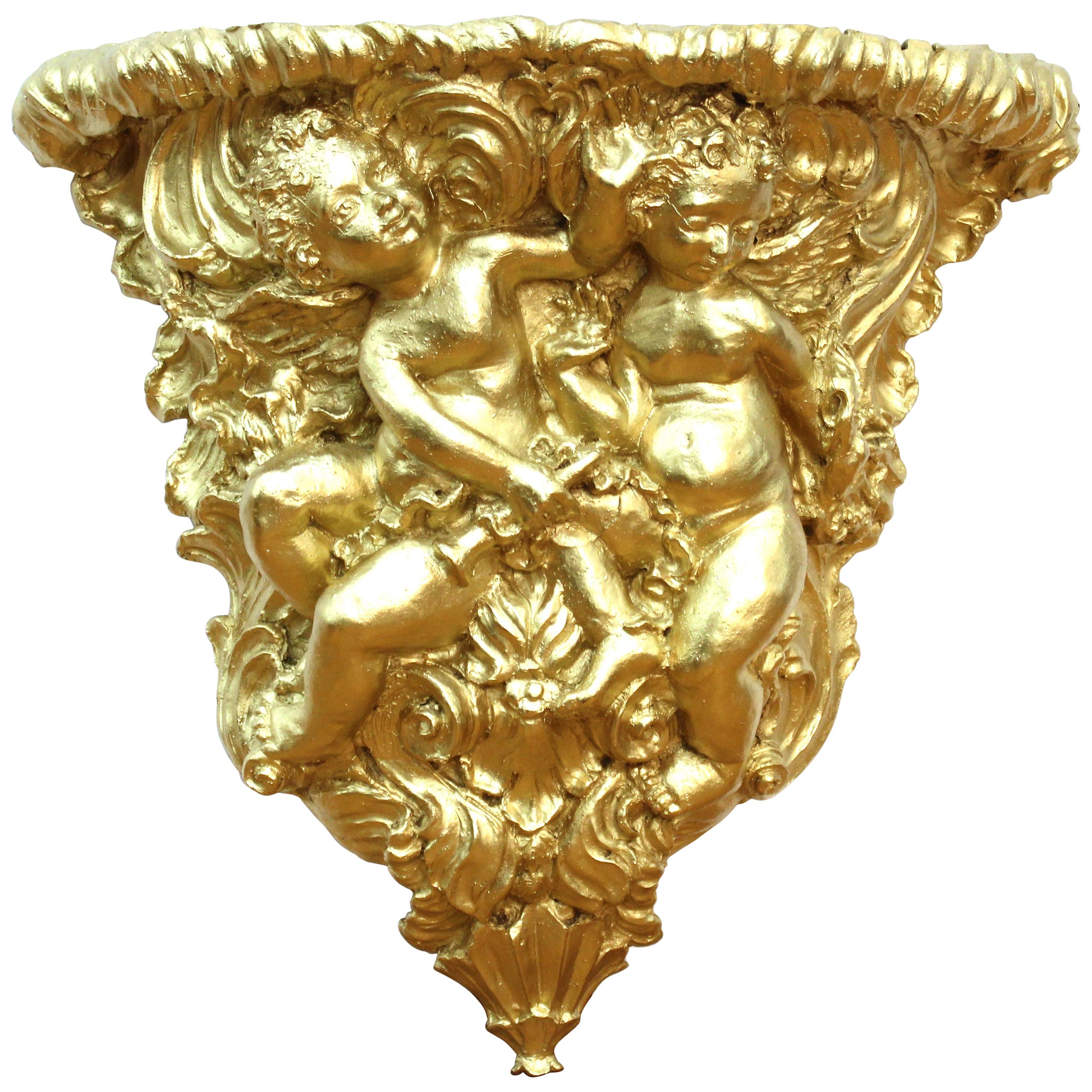 Baroque Revival Style Gilt Wall Bracket with Putti For Sale