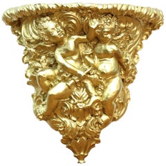 Vintage Baroque Revival Style Gilt Wall Bracket with Putti