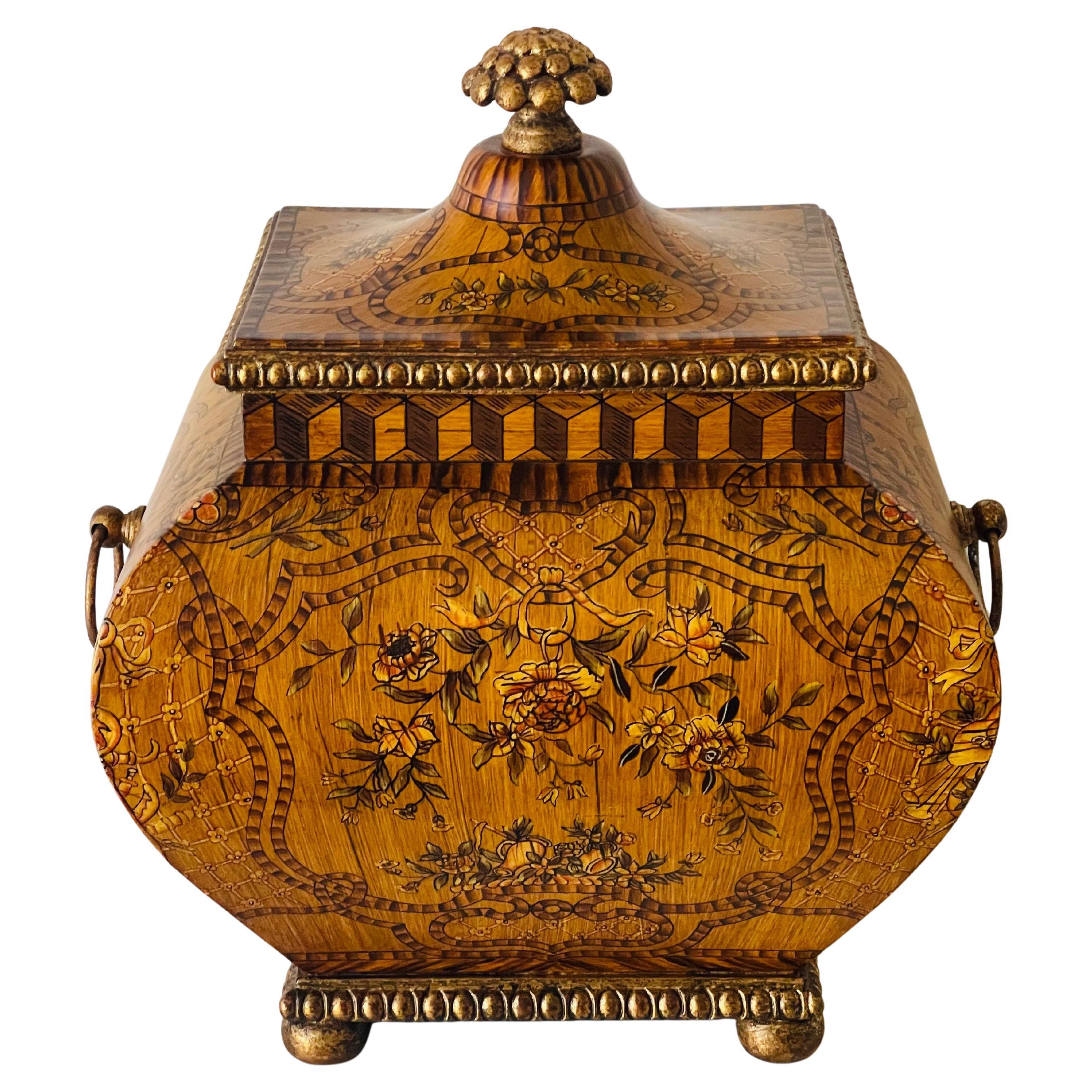 Caja de madera grande para el té de estilo renacimiento barroco