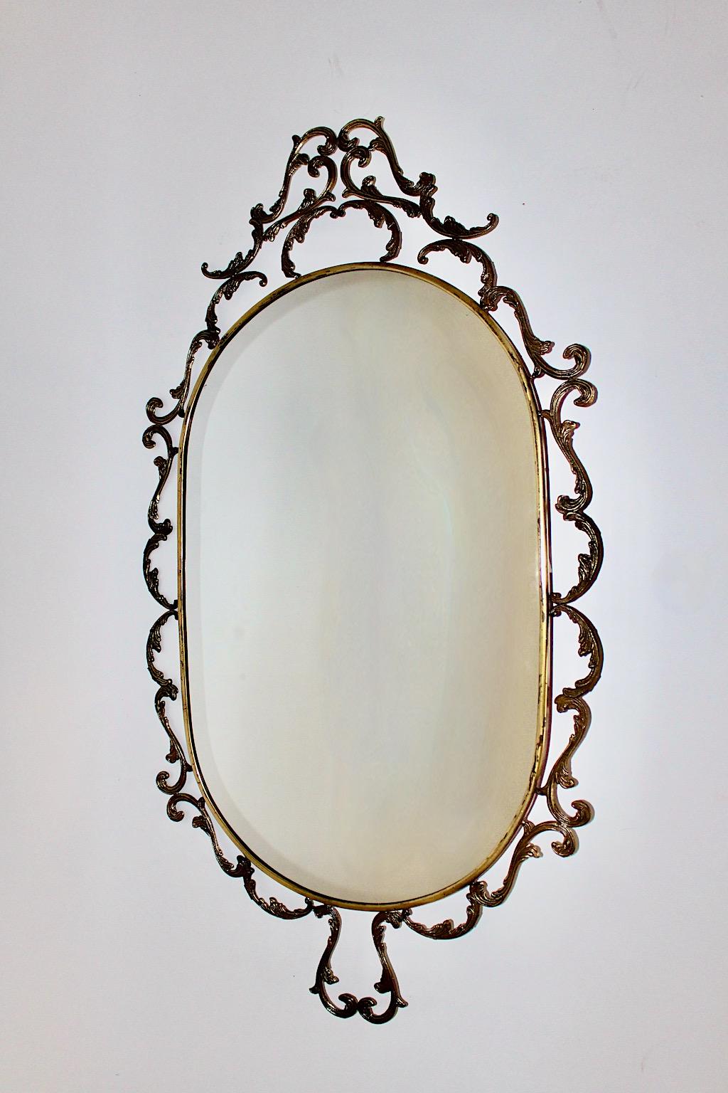 Baroque Revival Style Vintage Oval Wall Mirror Brass 1960s Italy For Sale 5