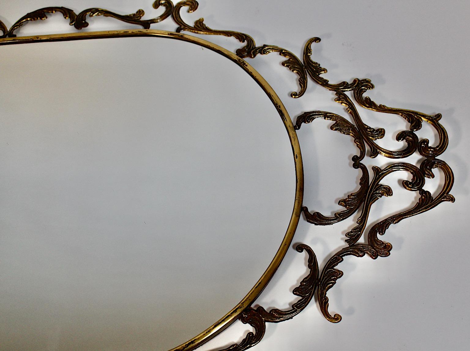 Baroque Revival Style Vintage Oval Wall Mirror Brass 1960s Italy For Sale 6