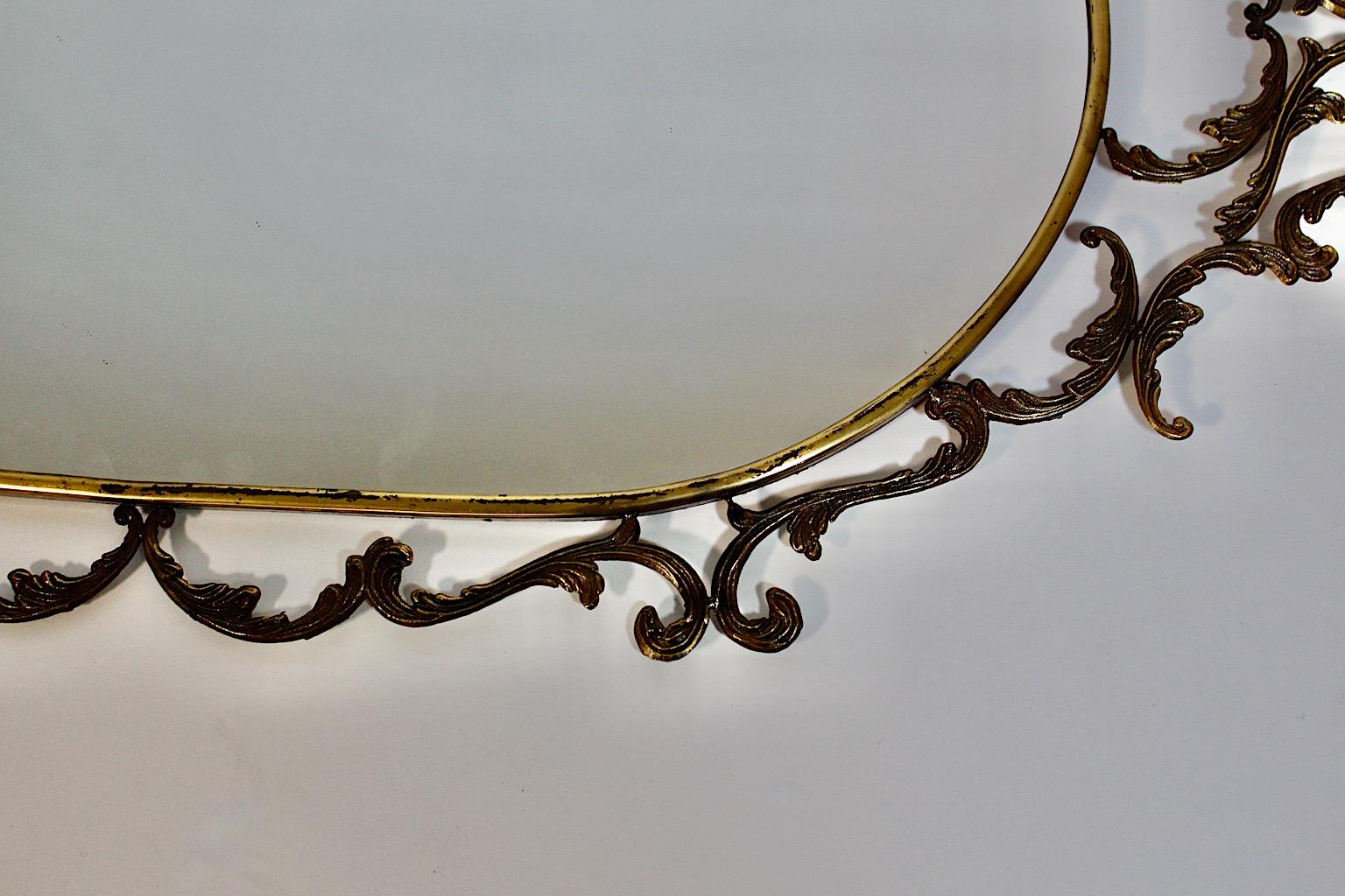Baroque Revival Style Vintage Oval Wall Mirror Brass 1960s Italy For Sale 7