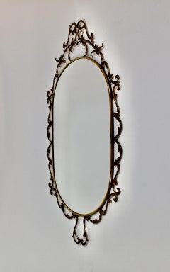 Baroque Revival Style Vintage Oval Wall Mirror Brass 1960s Italy