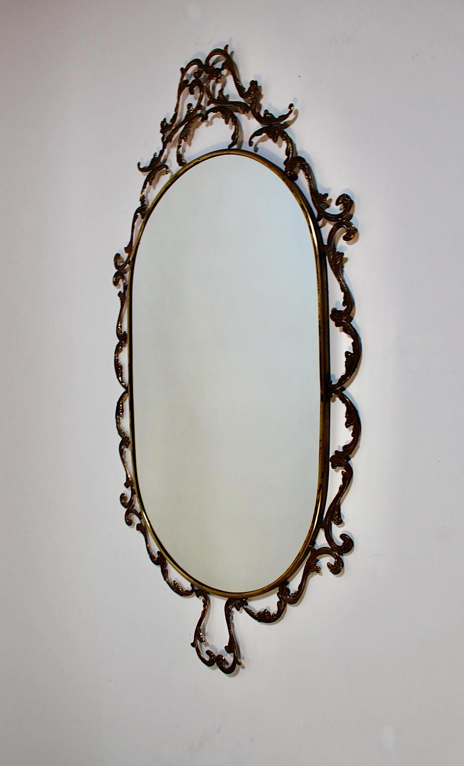 Baroque Revival Style Vintage Oval Wall Mirror Brass 1960s Italy For Sale 3