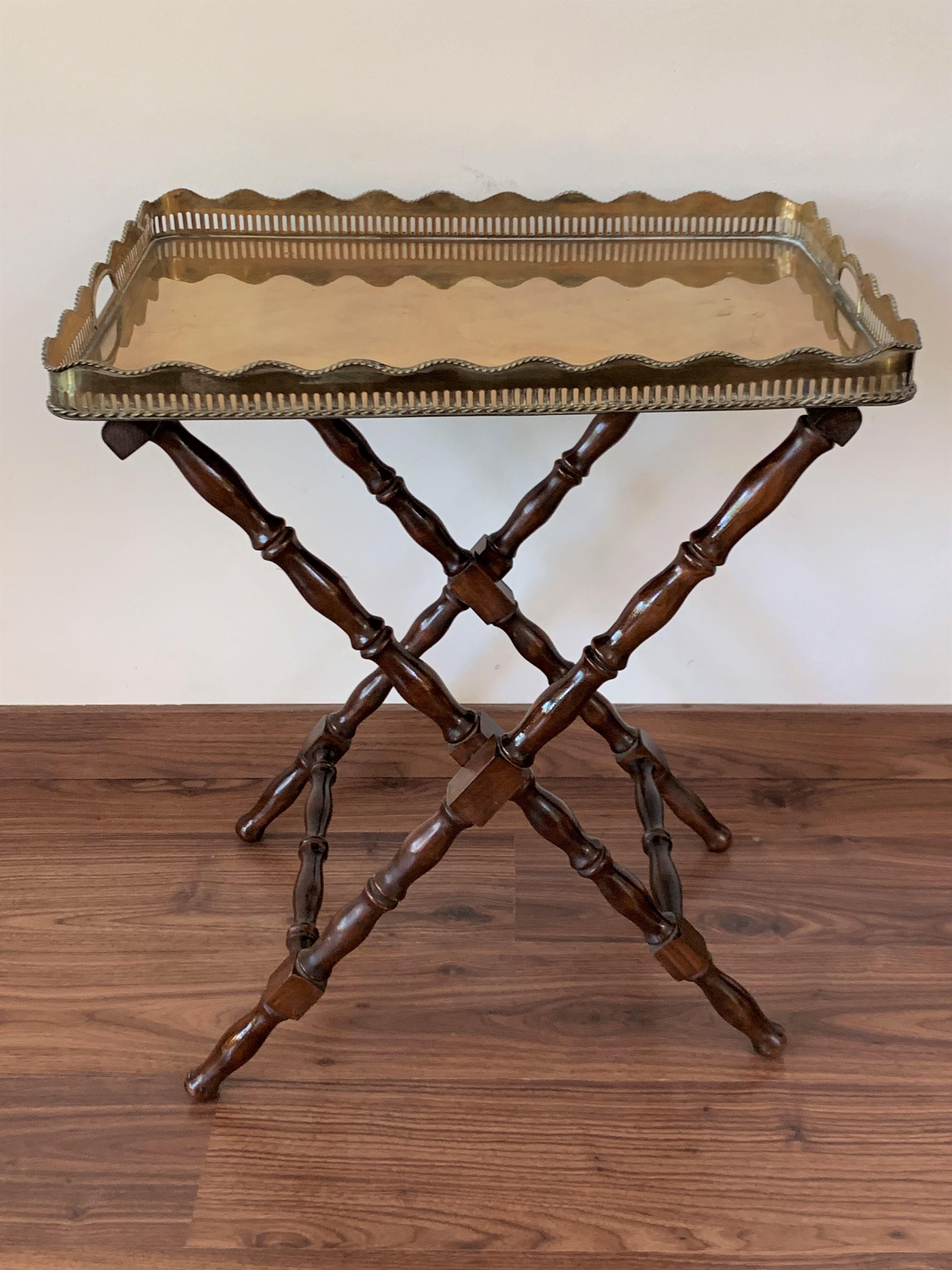 French Baroque Revival Table with Removable Brass Tray, France, circa 1940