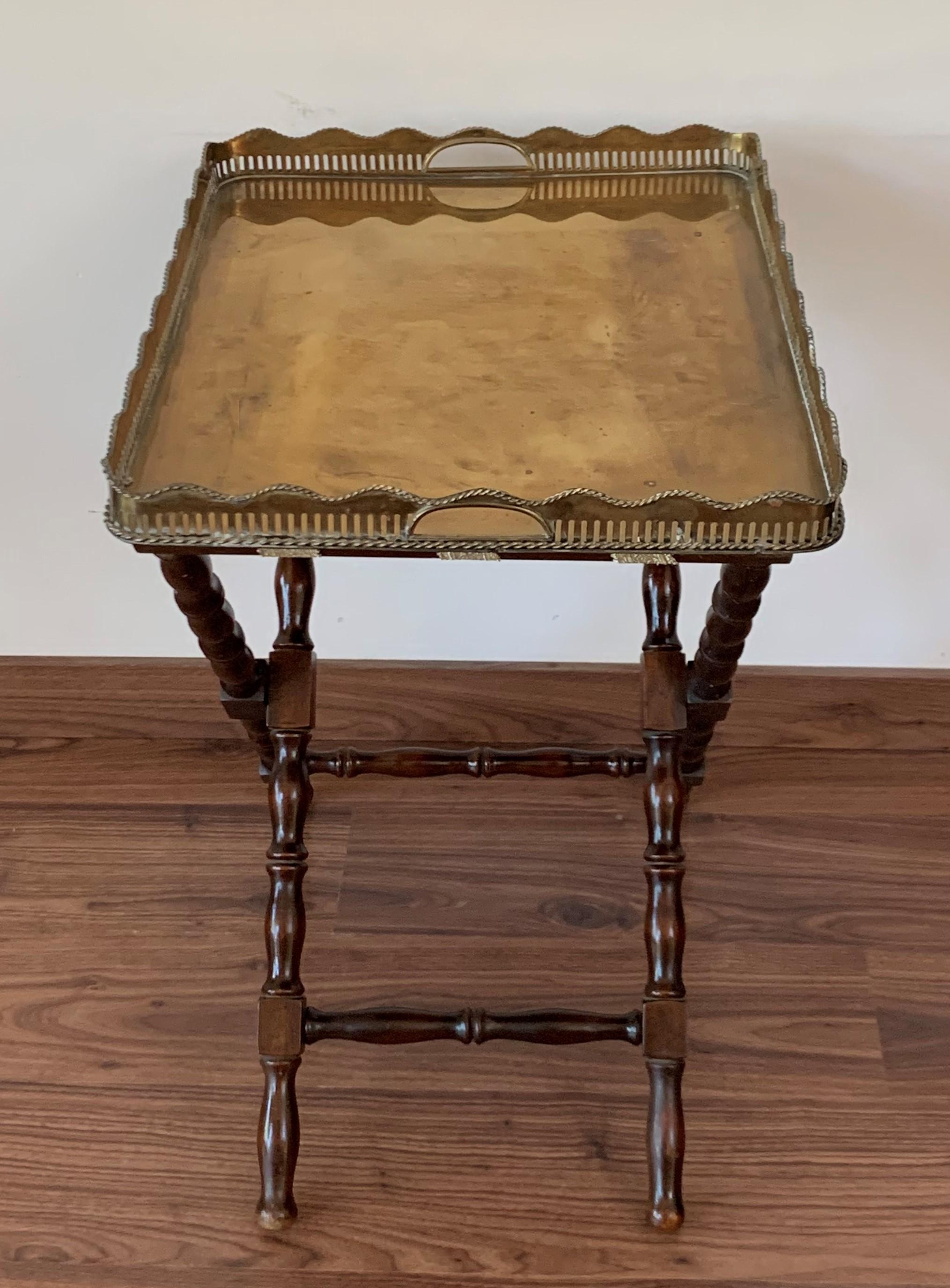 19th Century Baroque Revival Table with Removable Brass Tray, France, circa 1940