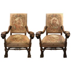 Antique Baroque Revival Tapestry Upholstered Armchairs