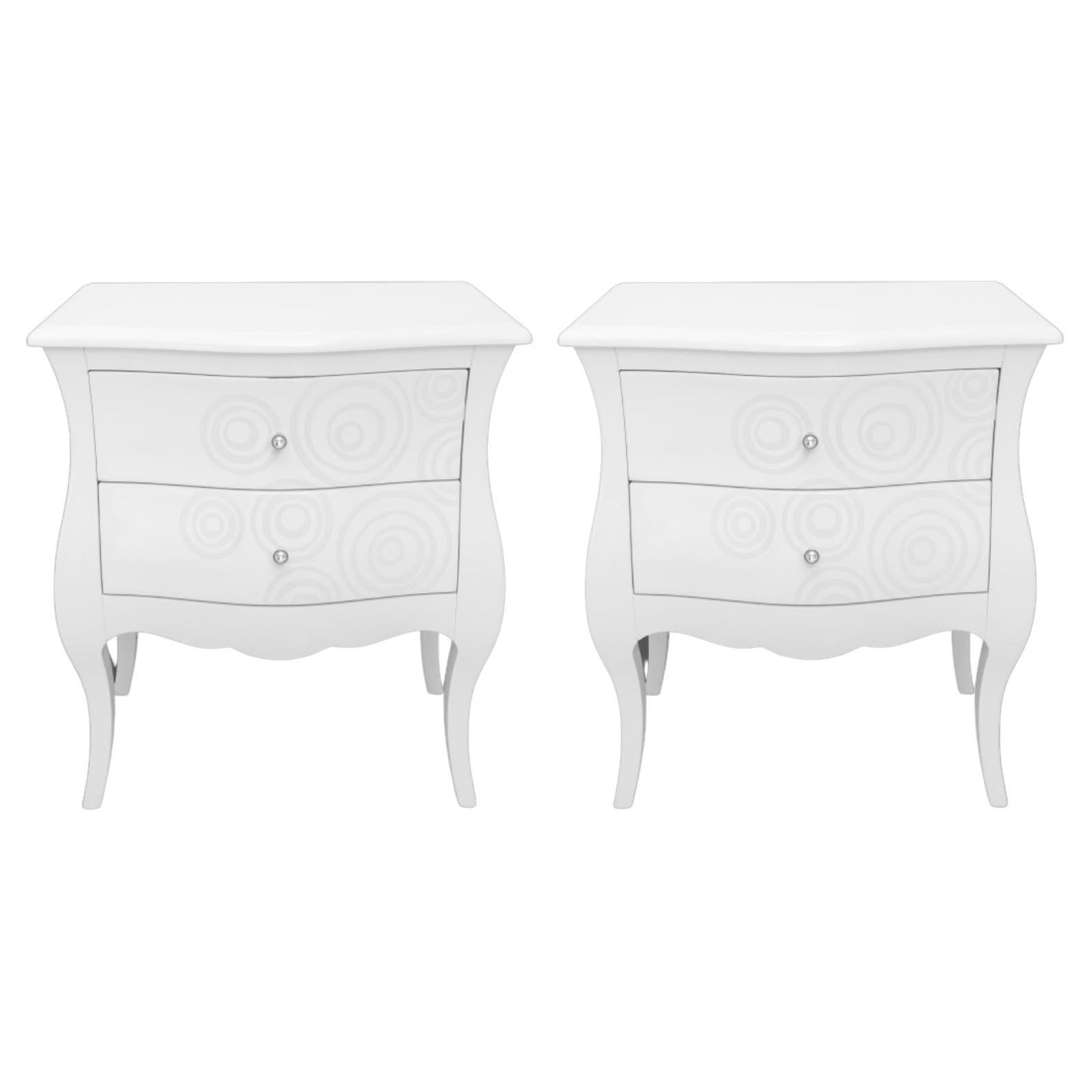 Baroque Revival Two Drawer Bombe End Tables, Pair For Sale