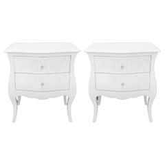 Baroque Revival Two Drawer Bombe End Tables, Pair