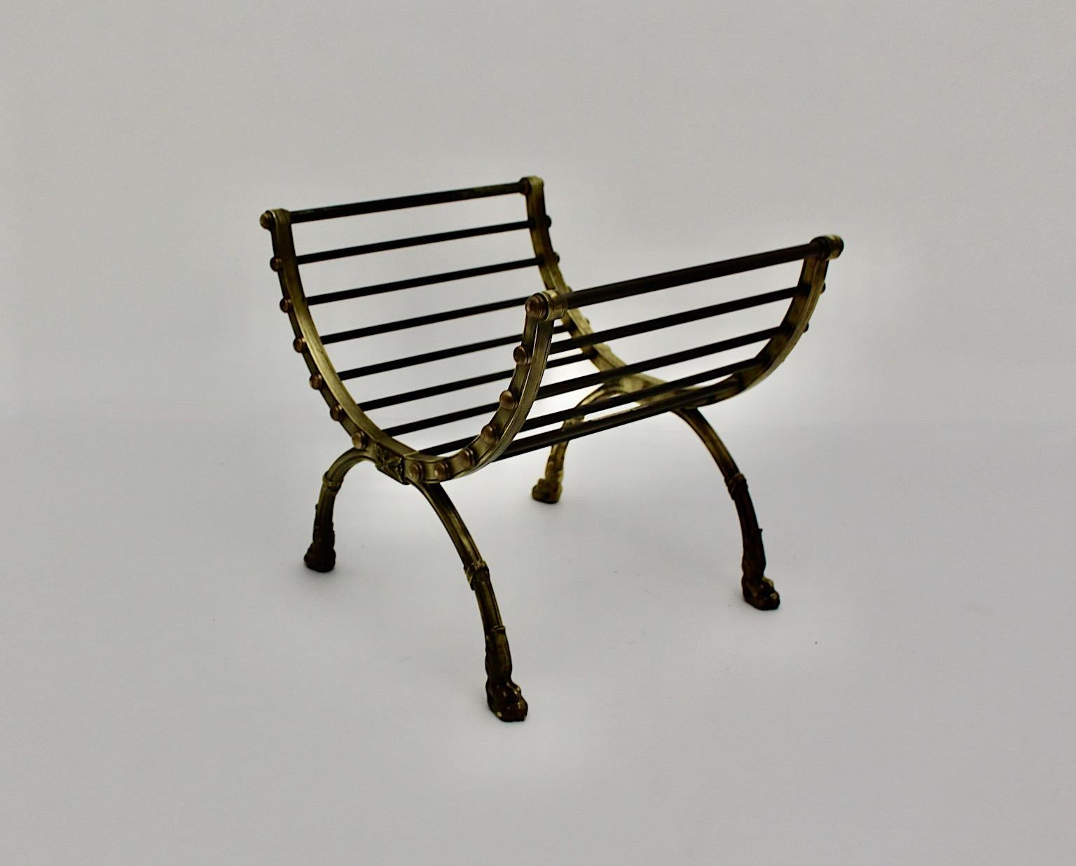 Baroque Revival Vintage Brass Iron Firewood Rack Firewood Cradle France, c 1890 In Good Condition In Vienna, AT