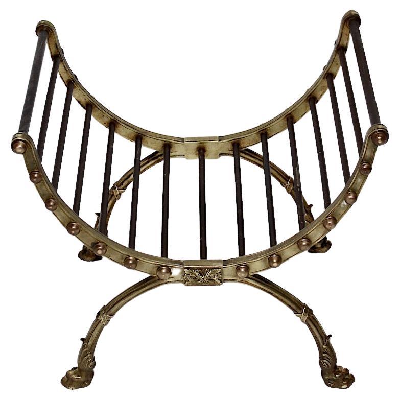 Baroque Revival Vintage Brass Iron Firewood Rack Firewood Cradle France, c 1890