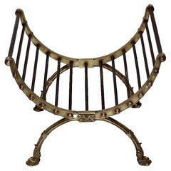 Baroque Revival Antique Brass Iron Firewood Rack Firewood Cradle France, c 1890