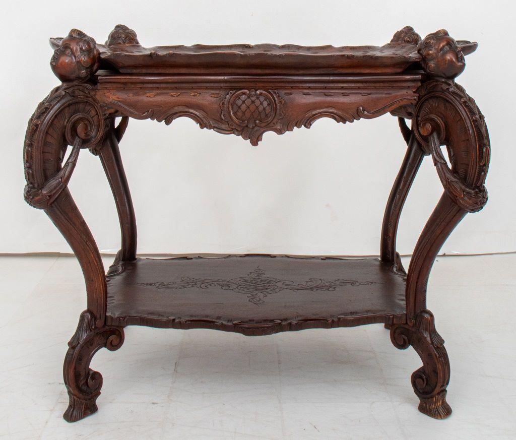 Baroque Revival Style Walnut Two-Tiered Tray Top Serving Table, 20th century. Provenance: From a New York City Collection. Note: This item is only available for preview at our Astoria warehouse, located at 36-01 35th St., Astoria, NY 11106. To see