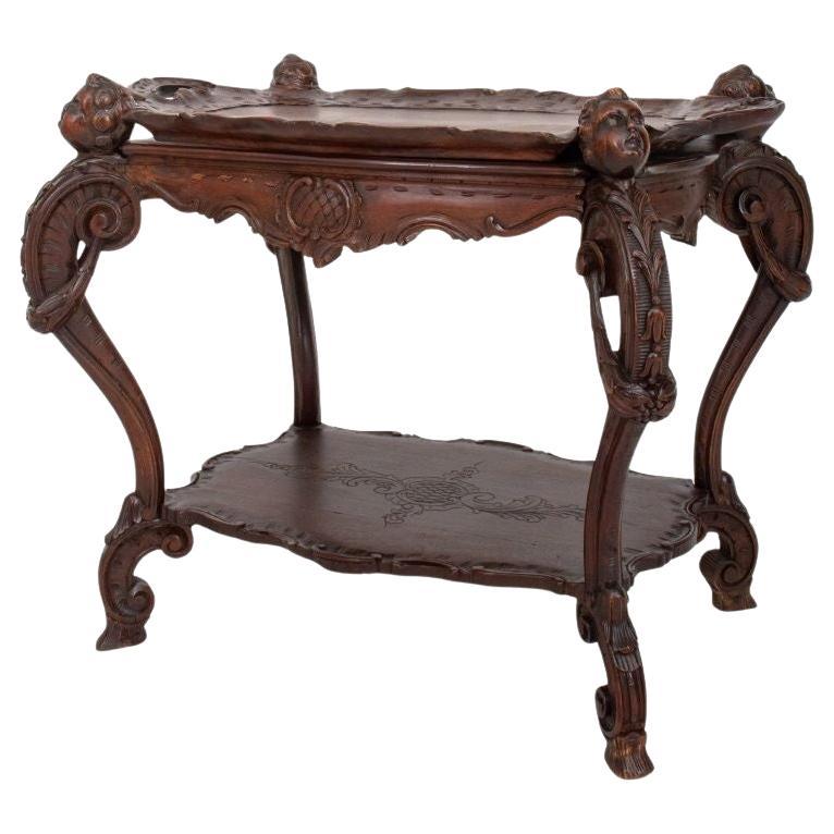 Baroque Revival Walnut 2-Tiered Serving Table For Sale