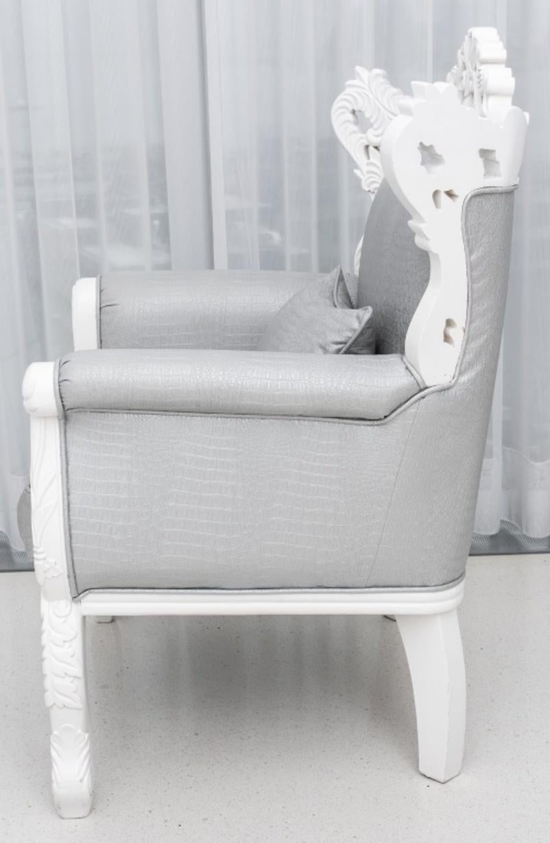 Baroque Revival White Faux Alligator Skin Armchair For Sale 1