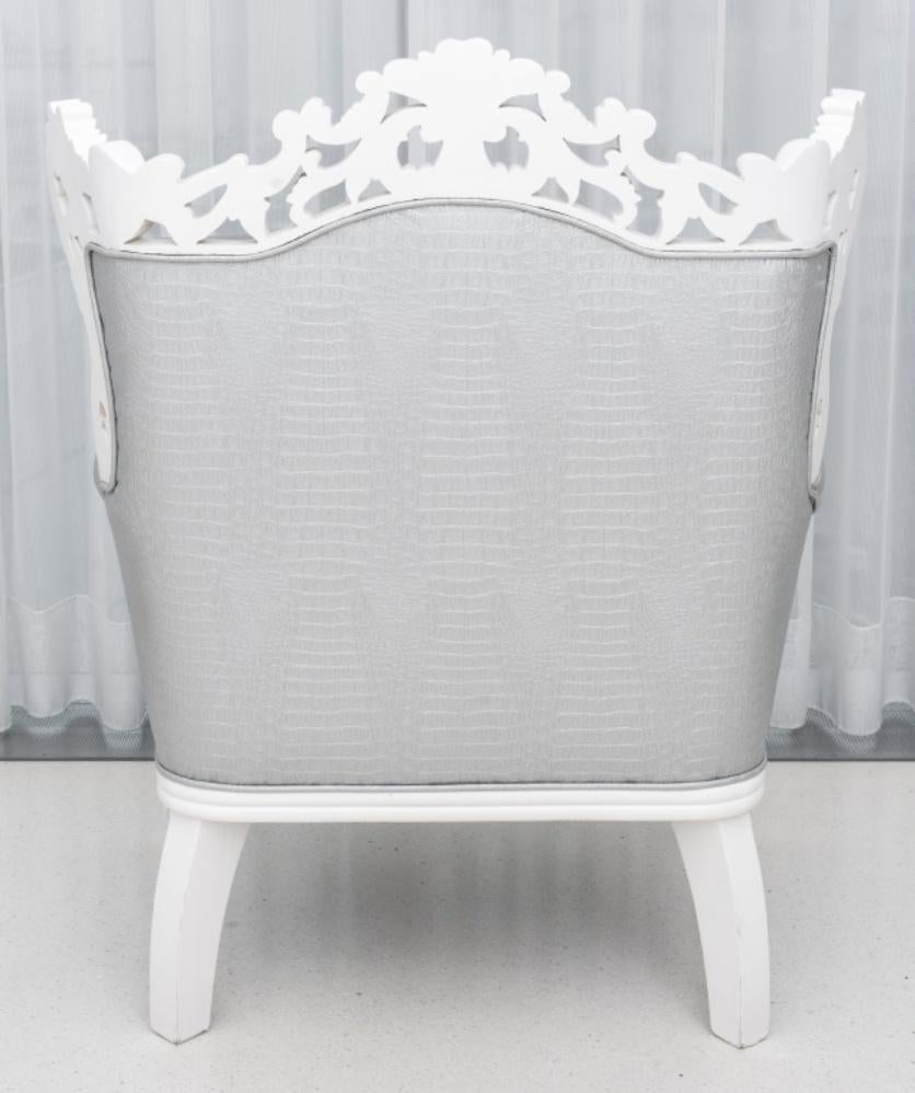 Baroque Revival White Faux Alligator Skin Armchair For Sale 2