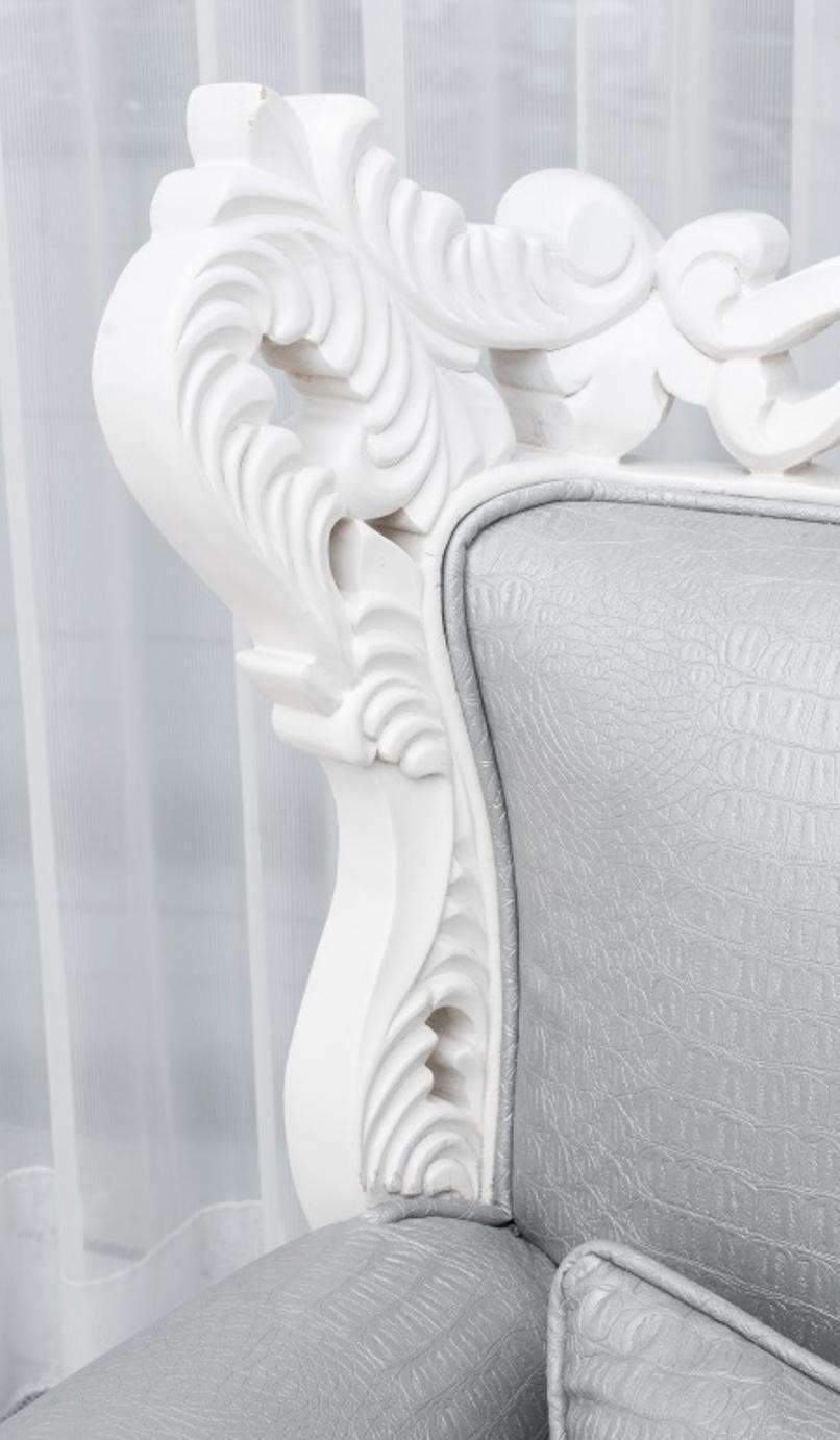 Baroque Revival White Faux Alligator Skin Armchair For Sale 4