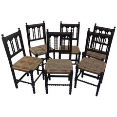 Baroque Revival Wood and Woven Dining Chair Made in Spain, 19th Century