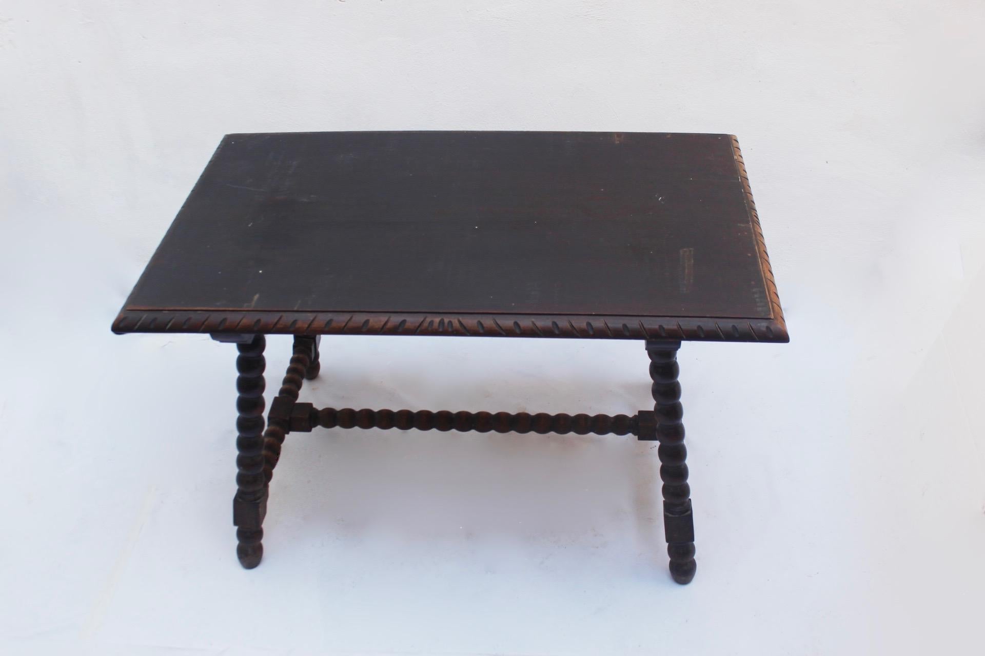 Spanish Baroque Revival Wood Dining Table Made in Spain, 19th Century