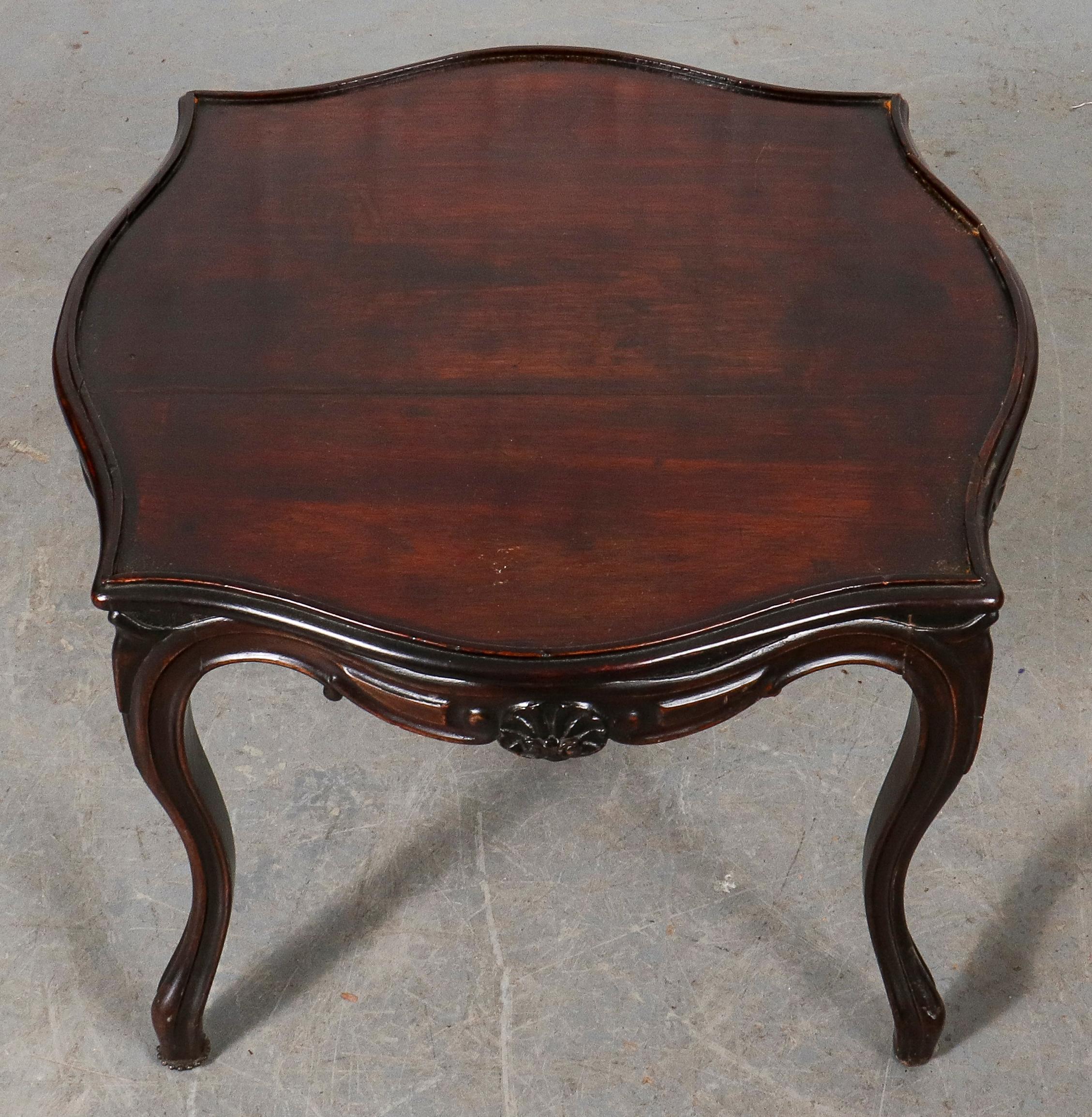 Baroque Revival diminutive side table with cabriole legs and square scalloped top. Measures: 16.5