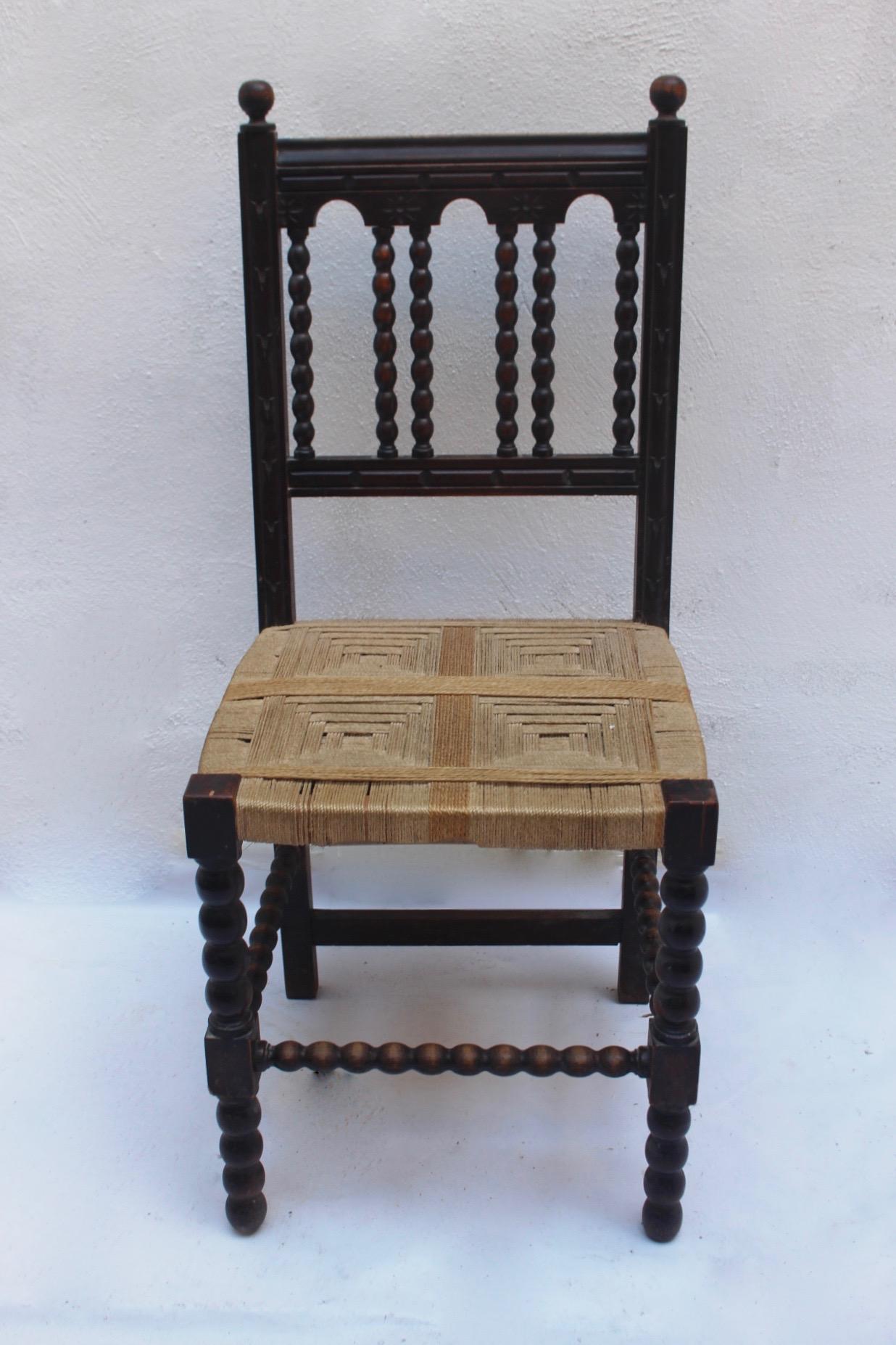 Baroque Revival Wood and Woven Dining Chair Made in Spain, 19th Century 5