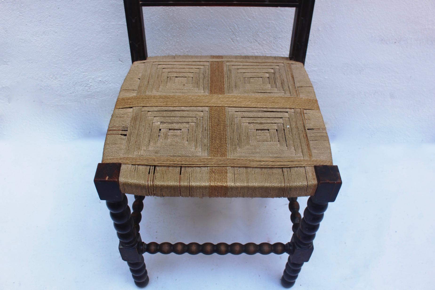 Baroque Revival Wood and Woven Dining Chair Made in Spain, 19th Century 6