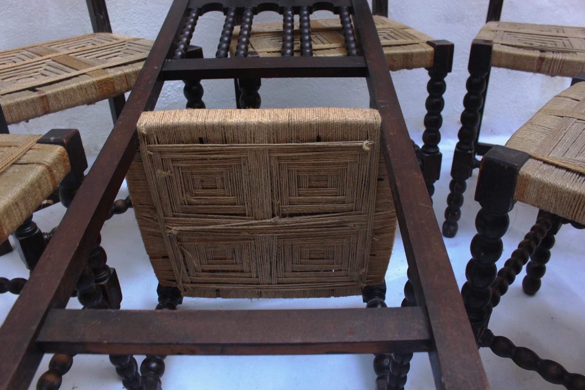 Baroque Revival Wood and Woven Dining Chair Made in Spain, 19th Century 12