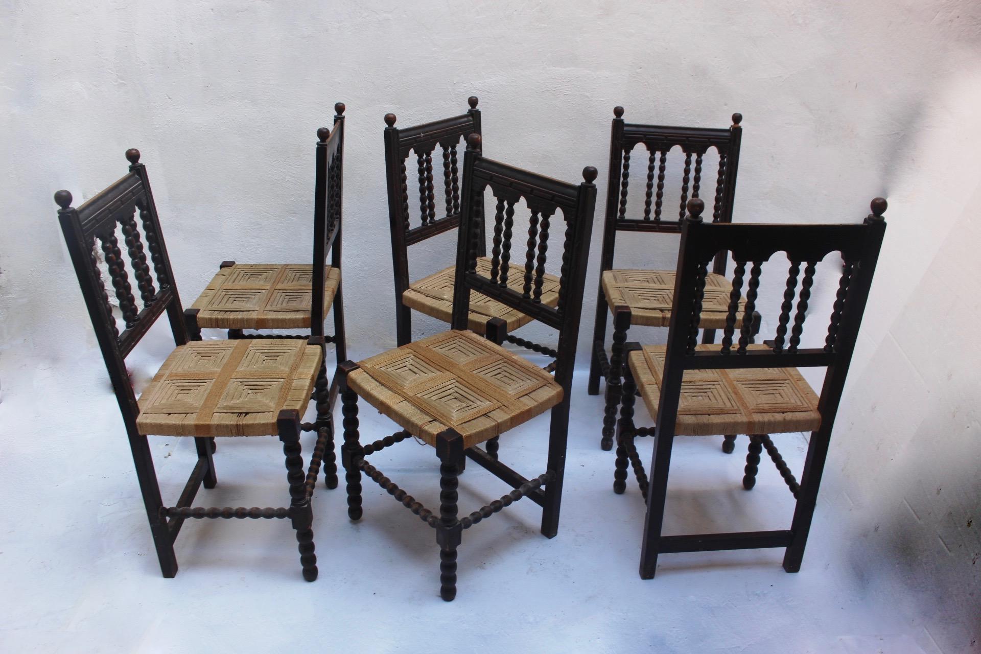 Baroque Revival Wood and Woven Dining Chair Made in Spain, 19th Century In Good Condition In Valencia, Valencia