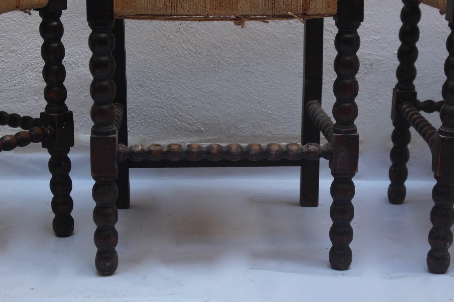 Baroque Revival Wood and Woven Dining Chair Made in Spain, 19th Century 2