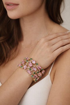 Baroque Pink Sapphire, Emerald & Diamond Bracelet in 18K Gold, India