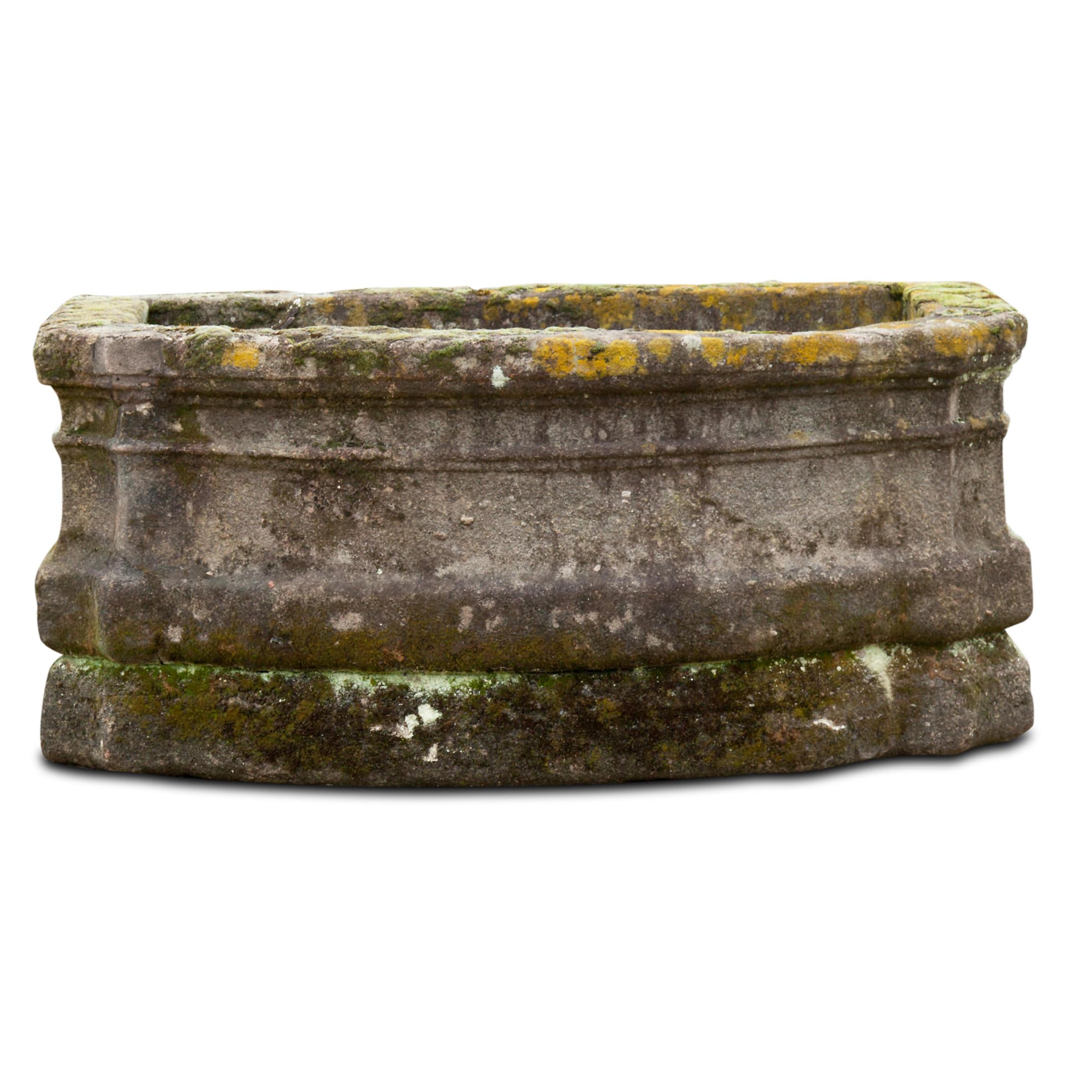 Large Baroque fountain basin made of sandstone with very beautiful profiled and slightly rounded walls. Excellent natural patina.