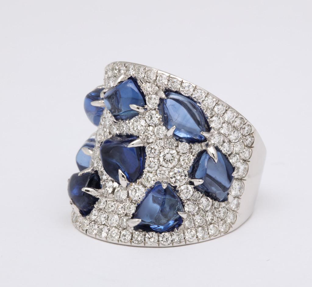 Women's Baroque Sapphire Diamond White Gold Ring