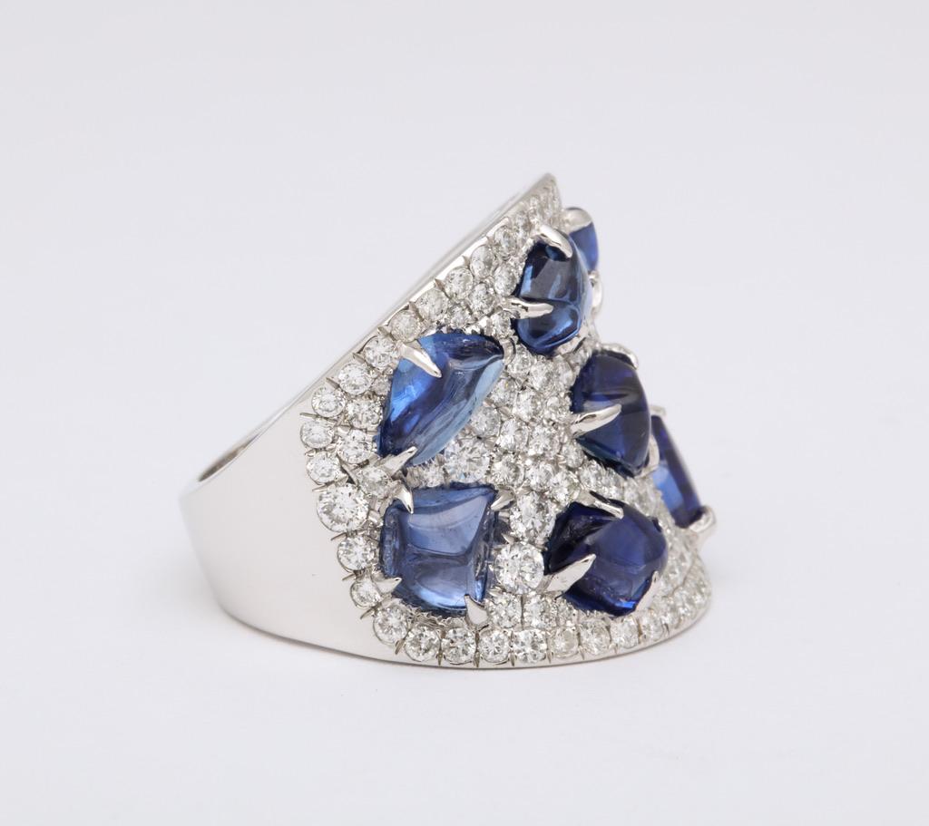 Baroque Sapphire Diamond White Gold Ring 1
