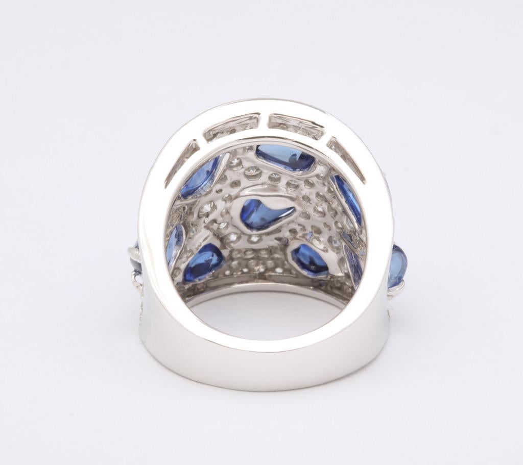 Baroque Sapphire Diamond White Gold Ring 3