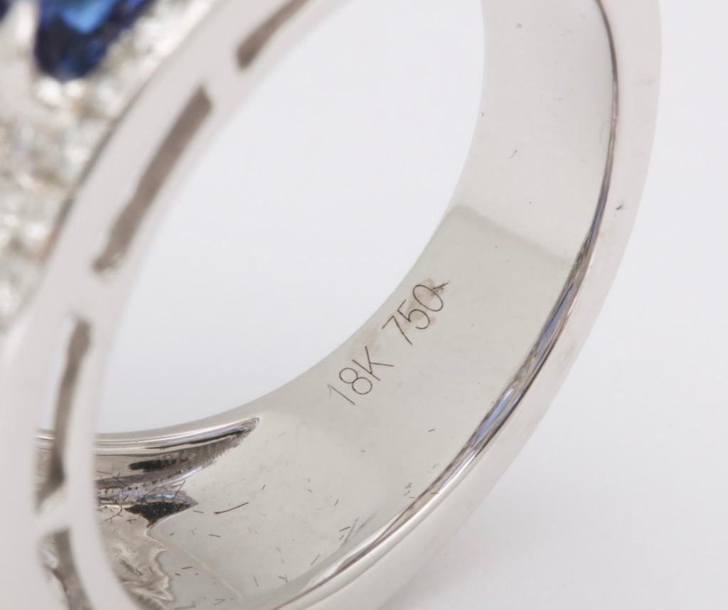 Baroque Sapphire Diamond White Gold Ring 4
