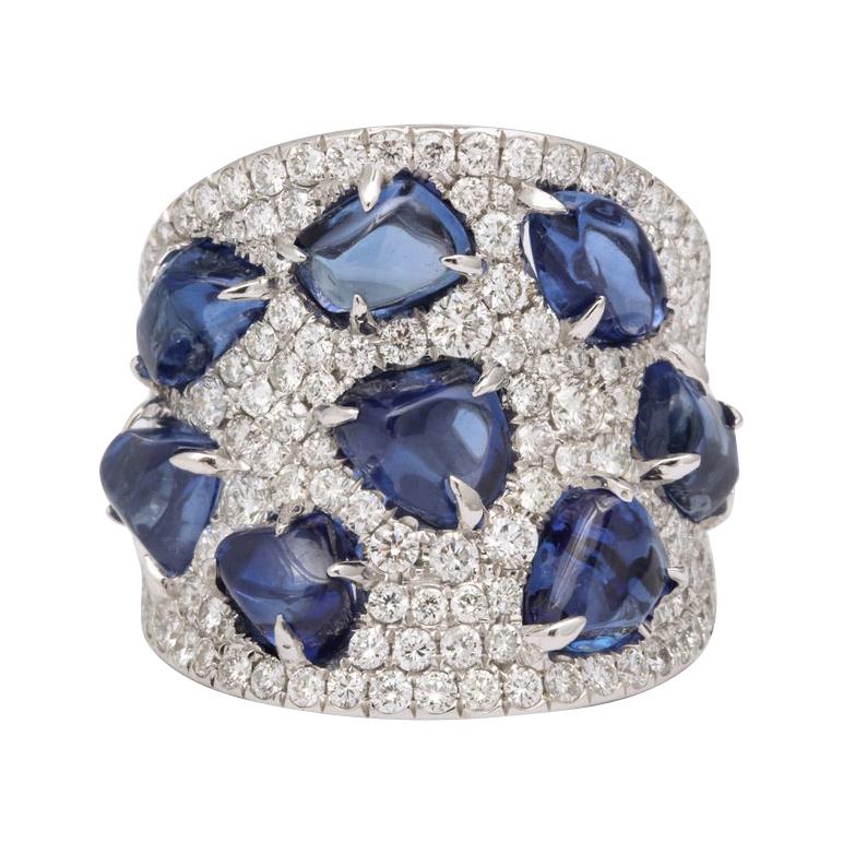 Baroque Sapphire Diamond White Gold Ring